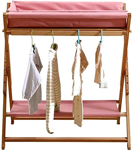 genral Wickeltisch Klappbar mit Rädern, Tragbare Buche Windelstation für Säuglinge/Neugeborene, Tischhöhe verstellbar (Farbe: Pink)